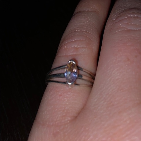 Split Lilac and Clear Gem Stone 925 Silver Dainty Thin Ring - Picture 8 of 9